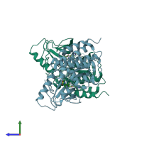 PDB entry 4mbj coloured by chain, side view.