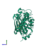 PDB entry 4mbl coloured by chain, side view.