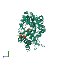 PDB entry 4mbp coloured by chain, side view.