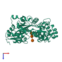 PDB entry 4mbp coloured by chain, top view.