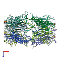 PDB entry 4mby coloured by chain, top view.