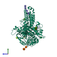 PDB entry 4mcq coloured by chain, side view.