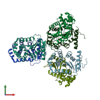 PDB entry 4mcu coloured by chain, front view.
