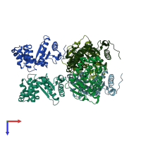 PDB entry 4mcu coloured by chain, top view.