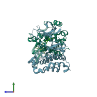 PDB entry 4mcv coloured by chain, side view.