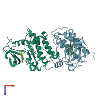 PDB entry 4mcv coloured by chain, top view.