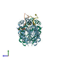 PDB entry 4mde coloured by chain, side view.