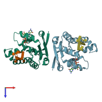 PDB entry 4mde coloured by chain, top view.