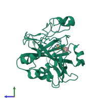 PDB entry 4mdg coloured by chain, side view.