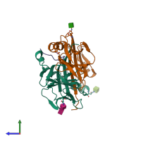 PDB entry 4mdi coloured by chain, side view.