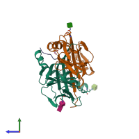 PDB entry 4mdj coloured by chain, side view.