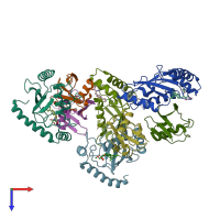 PDB entry 4mdk coloured by chain, top view.