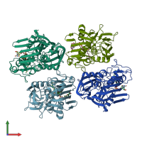 PDB entry 4mdt coloured by chain, front view.