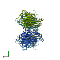 PDB entry 4mdt coloured by chain, side view.