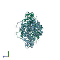 PDB entry 4mdv coloured by chain, side view.