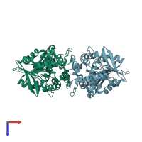 PDB entry 4mea coloured by chain, top view.