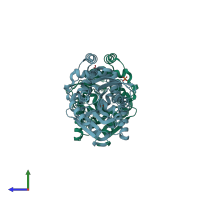 PDB entry 4meb coloured by chain, side view.