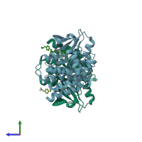 PDB entry 4mf1 coloured by chain, side view.