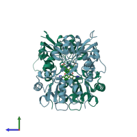 PDB entry 4mf3 coloured by chain, side view.