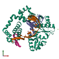 PDB entry 4mf8 coloured by chain, front view.