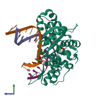 PDB entry 4mf8 coloured by chain, side view.