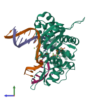 PDB entry 4mff coloured by chain, side view.