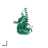 PDB entry 4mfu coloured by chain, side view.
