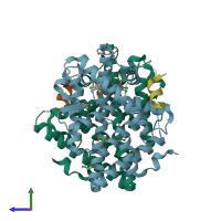 PDB entry 4mg5 coloured by chain, side view.