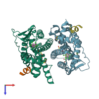 PDB entry 4mg5 coloured by chain, top view.