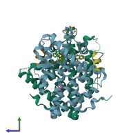 PDB entry 4mg6 coloured by chain, side view.