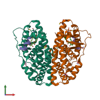 PDB entry 4mg8 coloured by chain, front view.