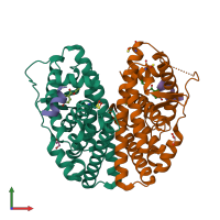 PDB entry 4mg9 coloured by chain, front view.