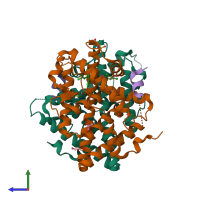 PDB entry 4mgb coloured by chain, side view.