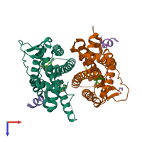 PDB entry 4mgd coloured by chain, top view.