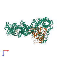 PDB entry 4mgi coloured by chain, top view.