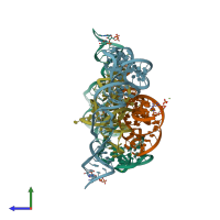 PDB entry 4mgn coloured by chain, side view.