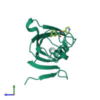 PDB entry 4mgv coloured by chain, side view.