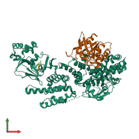 PDB entry 4mgy coloured by chain, front view.