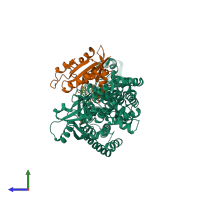 PDB entry 4mh0 coloured by chain, side view.