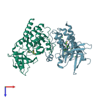 PDB entry 4mha coloured by chain, top view.