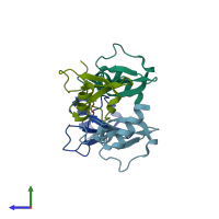 PDB entry 4mhe coloured by chain, side view.