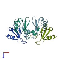 PDB entry 4mhe coloured by chain, top view.