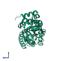 PDB entry 4mhf coloured by chain, side view.