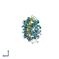 PDB entry 4mi8 coloured by chain, side view.