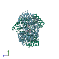 PDB entry 4mib coloured by chain, side view.
