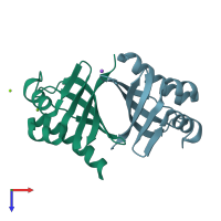 PDB entry 4mjd coloured by chain, top view.