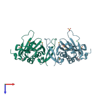 PDB entry 4mjg coloured by chain, top view.
