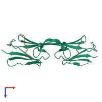 Hetero tetrameric assembly 1 of PDB entry 4mjh coloured by chemically distinct molecules, top view.