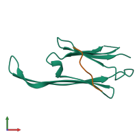 Hetero dimeric assembly 3 of PDB entry 4mjh coloured by chemically distinct molecules, front view.