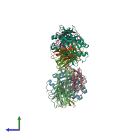 PDB entry 4mji coloured by chain, side view.